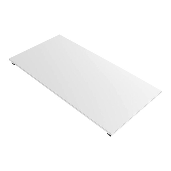 A white rectangular Econoco melamine shelf.