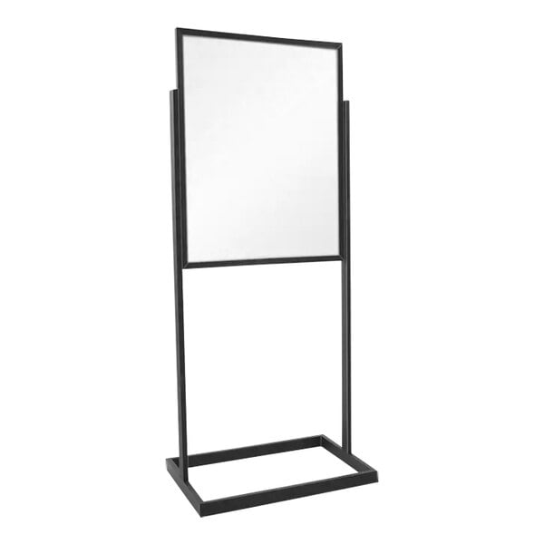 A black rectangular metal stand with a white background.