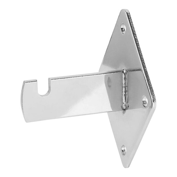 An Econoco chrome steel wall mount bracket with holes.