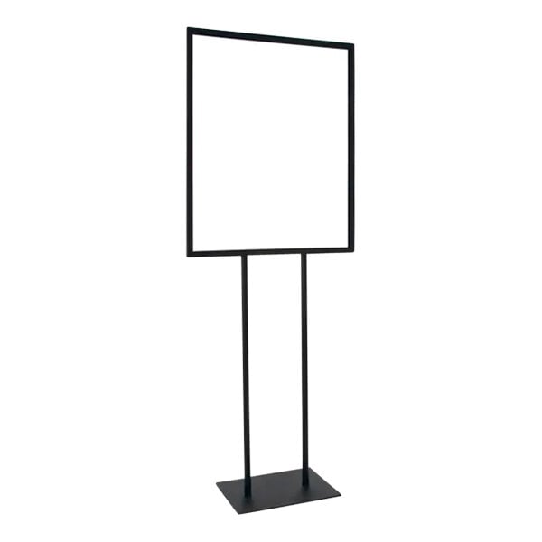 A black rectangular metal sign holder with legs.