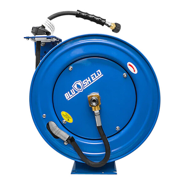 Blushield 1/4 Pressure Washer Retractable Hose Reel with Polyester Braided Hose, 6' Lead-In Hose, Non Marking 50 Feet