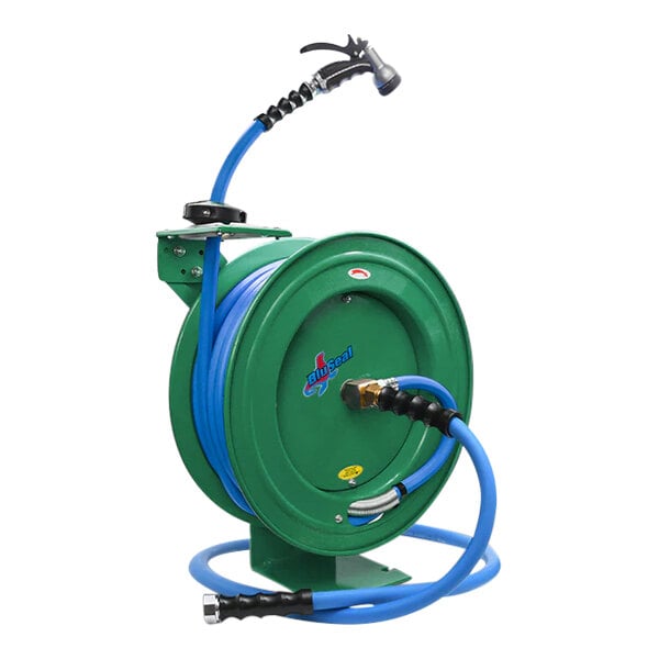 BluBird BSWR3450-GN BluSeal 3/4 x 50' Retractable Garden Hose Reel with 6'  Lead-In Hose and Spray Nozzle