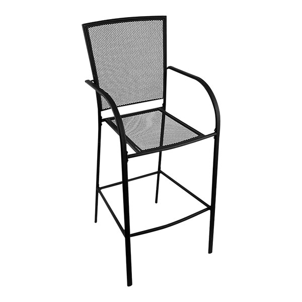 A Holland Bar Stool black steel mesh outdoor bar stool.