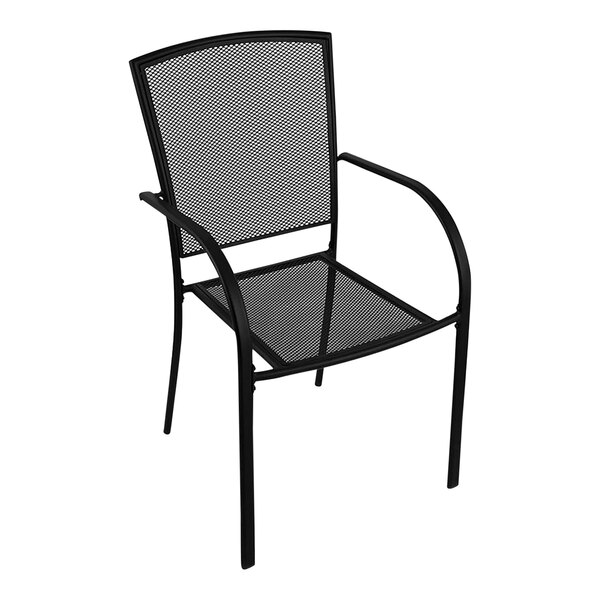 A black Holland Bar Stool outdoor chair with a mesh back.