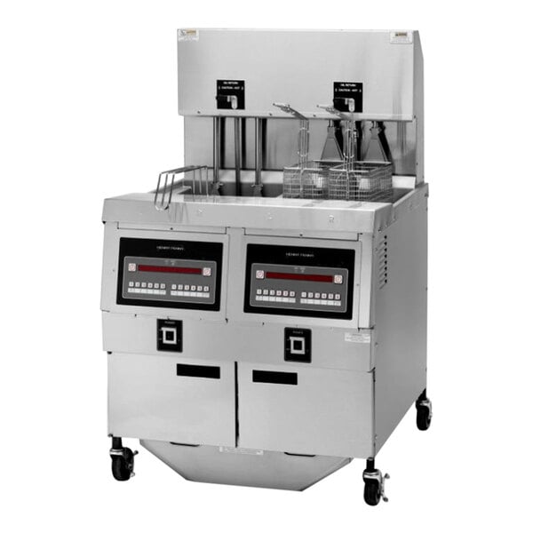 Henny Penny OGA322.04 65 lb. 2-Well Natural Gas Open Fryer with Auto Lift and Computron 8000 Controls - 170,000 BTU