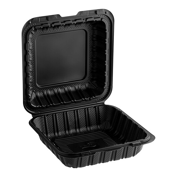 Choice 8" x 8" Microwaveable Black MineralFilled Plastic Hinged TakeOut