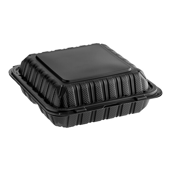 Choice 9 x 9 3-Compartment Microwaveable Black Mineral-Filled Plastic  Hinged Take-Out Container - 150/Case