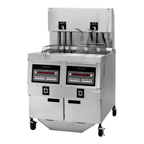 Henny Penny OGA323.04 65 lb. 3-Well Natural Gas Open Fryer with Auto Lift and Computron 8000 Controls - 255,000 BTU