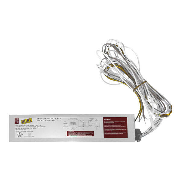 A white rectangular Lavex emergency LED driver with wires.