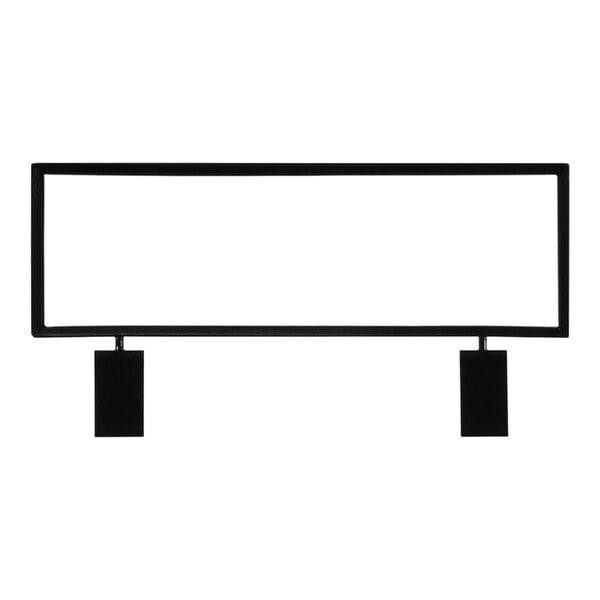 A black rectangular sign holder with white border.
