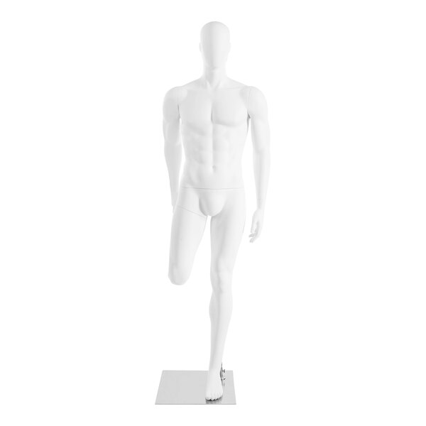 A white male mannequin standing.
