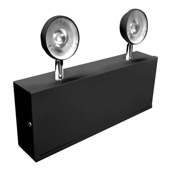 A black Lavex City of Chicago approved rectangular steel emergency light with two white lights.