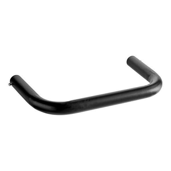 A black metal handle for a Backyard Pro seafood boiler cart on a white background.