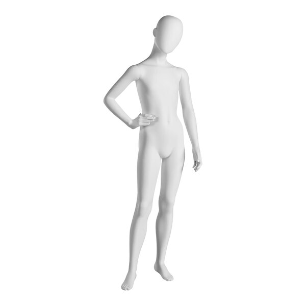 A full shot of a white Econoco City Kid mannequin with hand on hip.