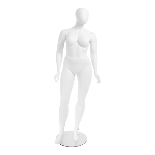 An Econoco plus size female mannequin with right leg forward wearing an amber garment.