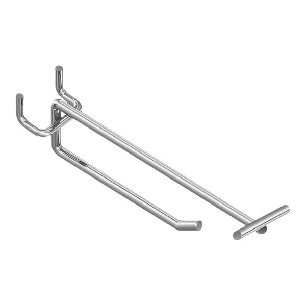 An 8" chrome-plated steel T-style scanning hook for gondola shelving.