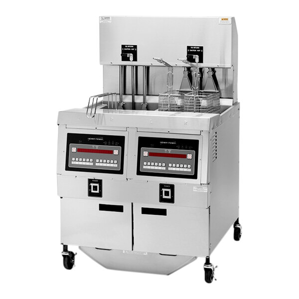 Henny Penny OEA-322.03 65 lb. 2-Well Electric Open Fryer with Auto Lift and Computron 8000 Controls - 208V, 3 Phase