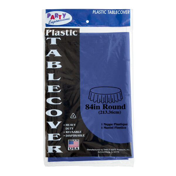 Table Mate 84" Navy Blue Round Plastic Table Cover 24/Case