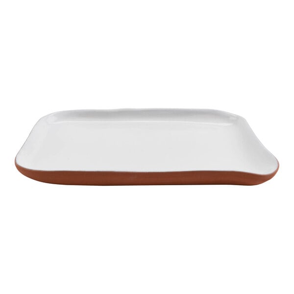 A white terracotta tray with a brown rim.