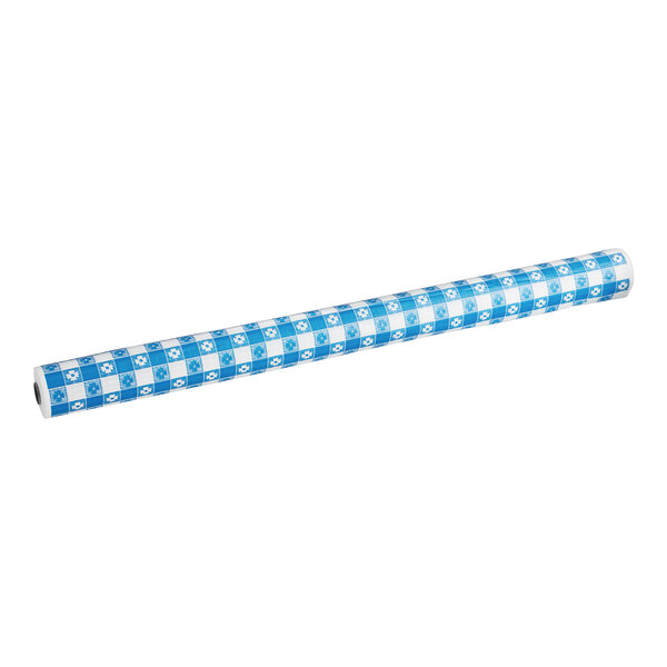 Table Mate 40" x 100' Blue Gingham Plastic Table Cover Roll 4/Case