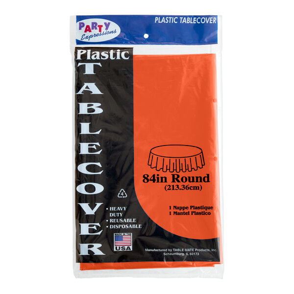 Table Mate 84" Tangerine Round Plastic Table Cover 24/Case