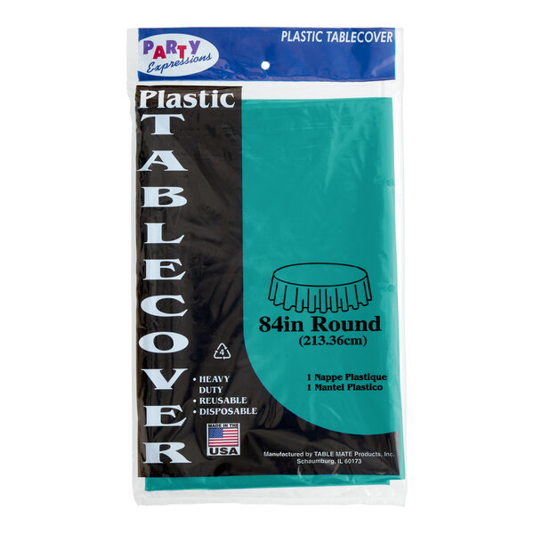 Table Mate 84" Teal Round Plastic Table Cover 24/Case