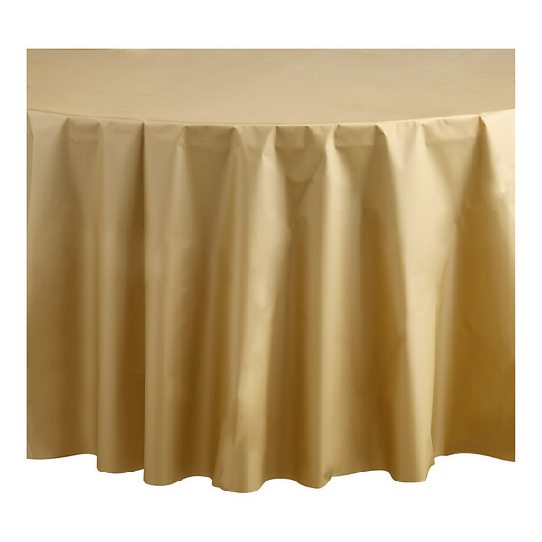 Table Mate 84" Metallic Gold Round Plastic Table Cover 24/Case
