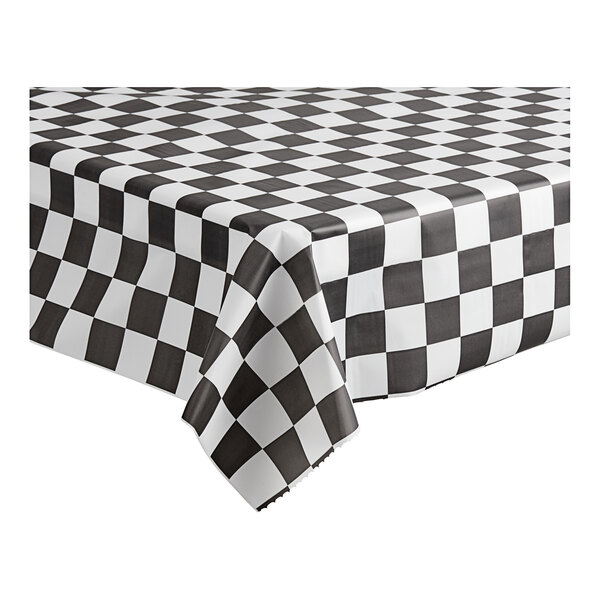 Table Mate 40" x 100' Black Checkered Plastic Table Cover Roll 4/Case