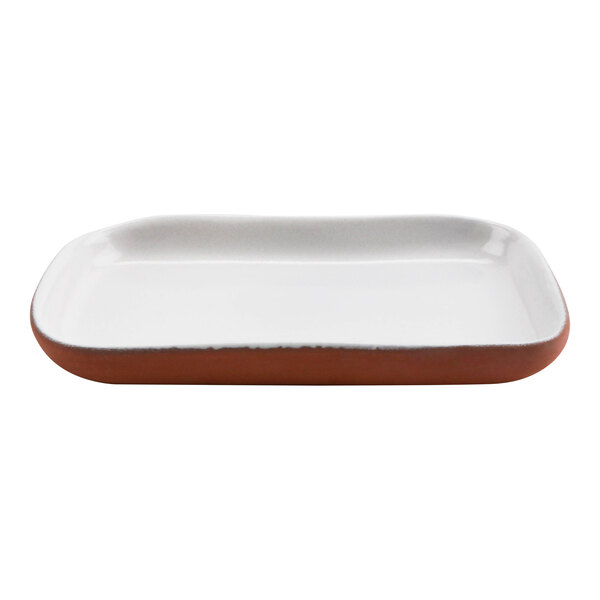 A white rectangular terracotta tray with a white edge.