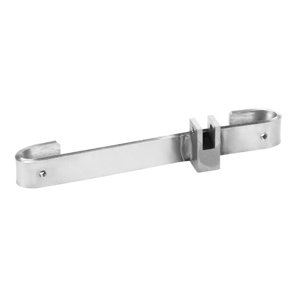 A close-up of a stainless steel Frymaster element bracket with a hole.