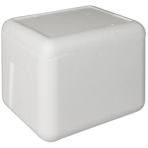 A white styrofoam cooler box with a lid.