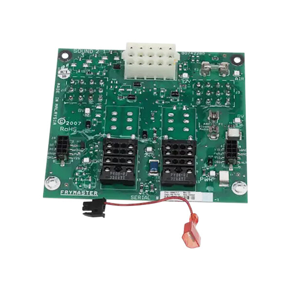 A green Frymaster interface board with wires and a connector.