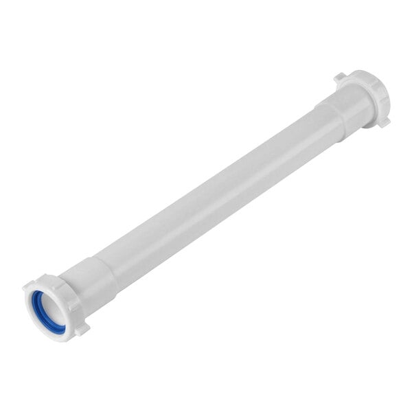 A white plastic pipe with blue inserts.