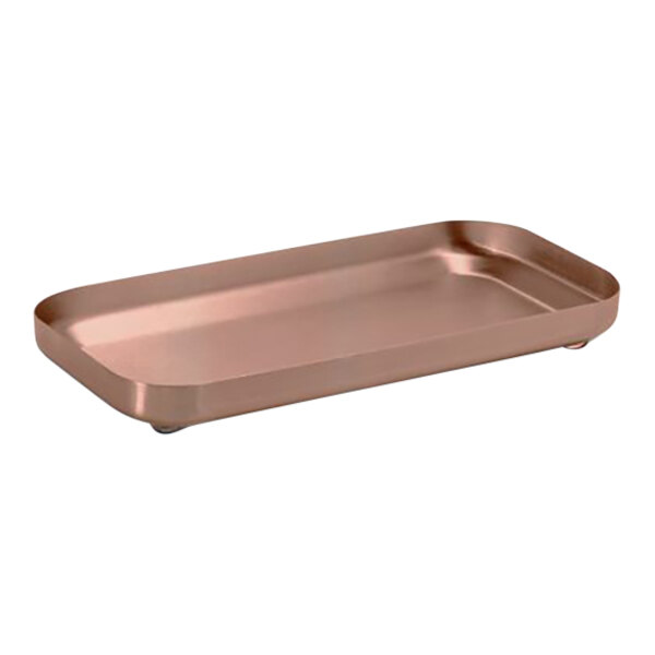 A brown rectangular stainless steel tray with a brushed finish.