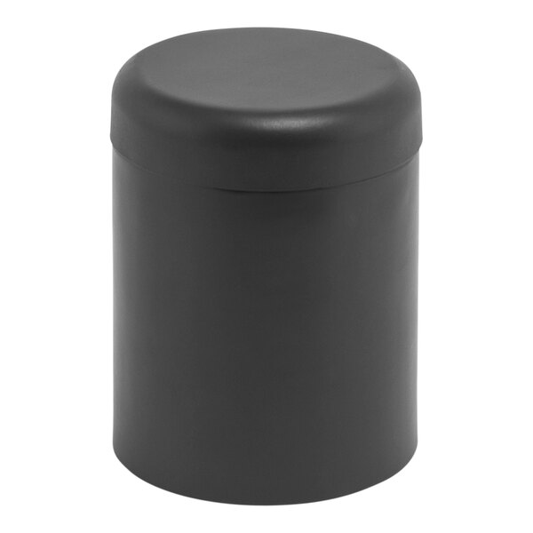 A black Room360 Miami chocolate storage jar with a lid.