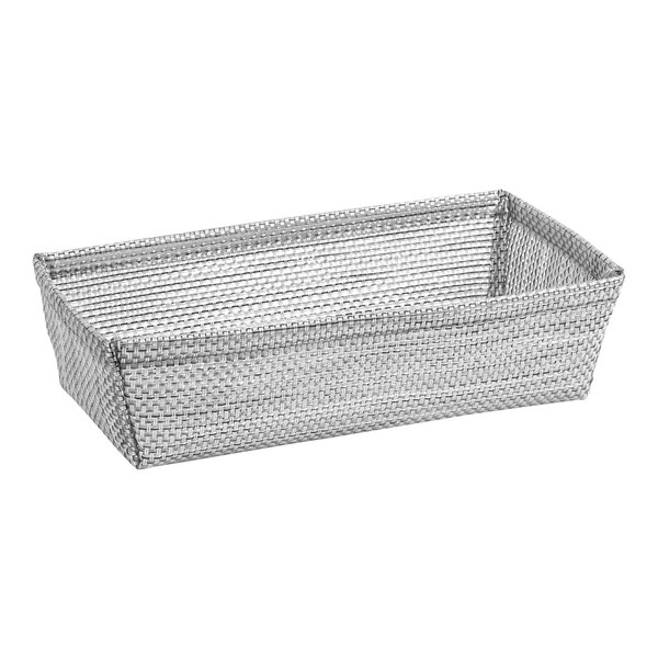 A rectangular gray Metroweave mesh basket with handles.