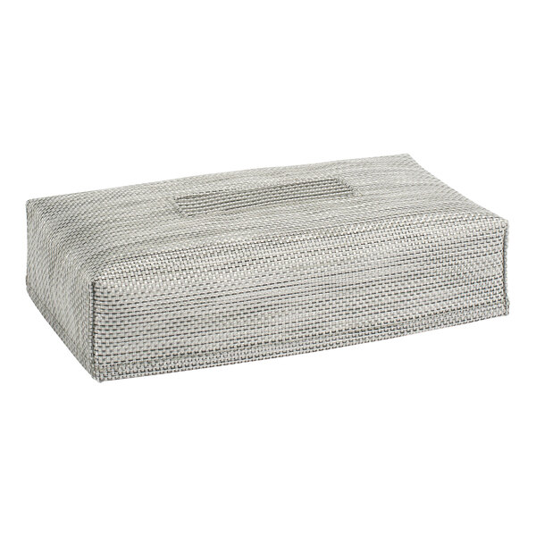 A rectangular grey woven tissue box cover.
