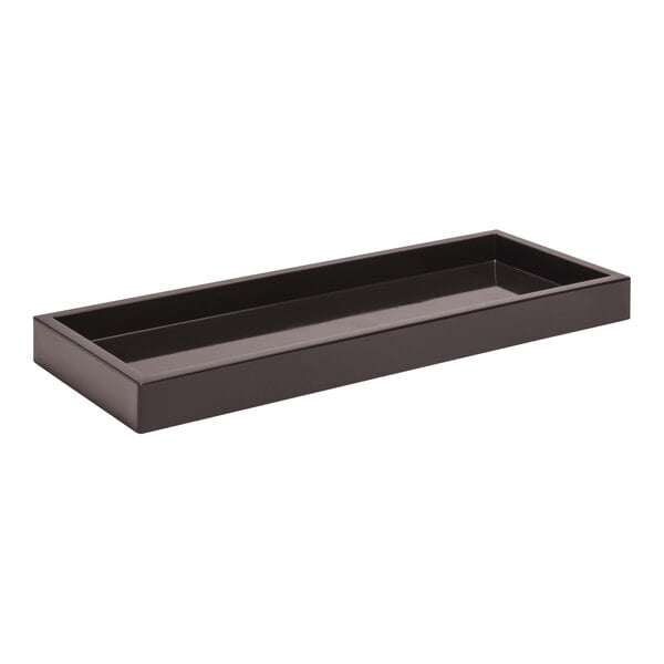 A black rectangular Room360 New York amenity tray.