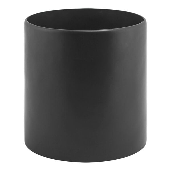 A black cylindrical Room360 Miami chocolate resin wastebasket.