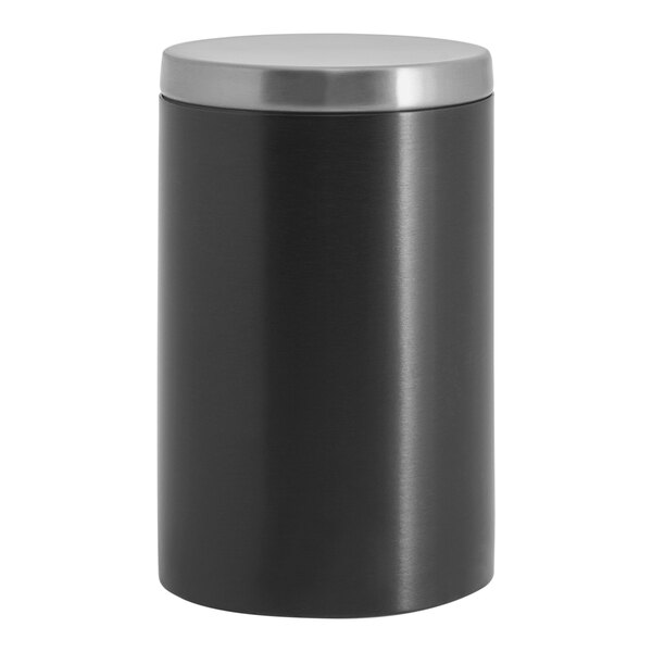 A black metal canister with a brushed silver lid.