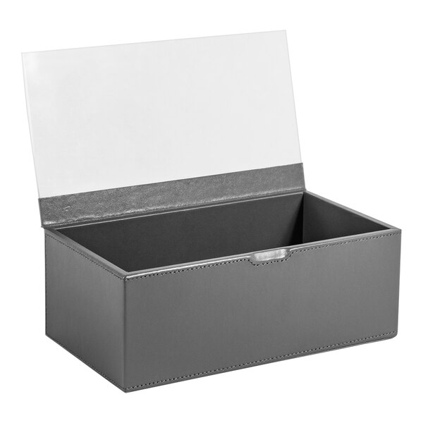 room360 London 9 1/2" Smoke Faux Leather Storage Box with Clear Top