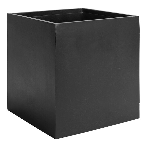 A black square resin wastebasket with a lid.