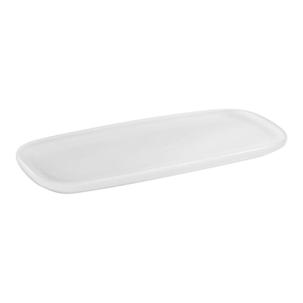 A white rectangular Room360 ice amenity tray with a handle.