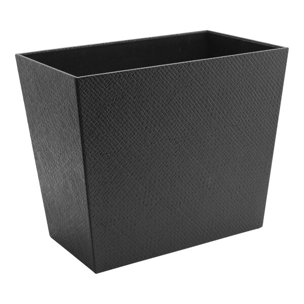 A black rectangular Room360 Faux Pandan recycling wastebasket with a square top.