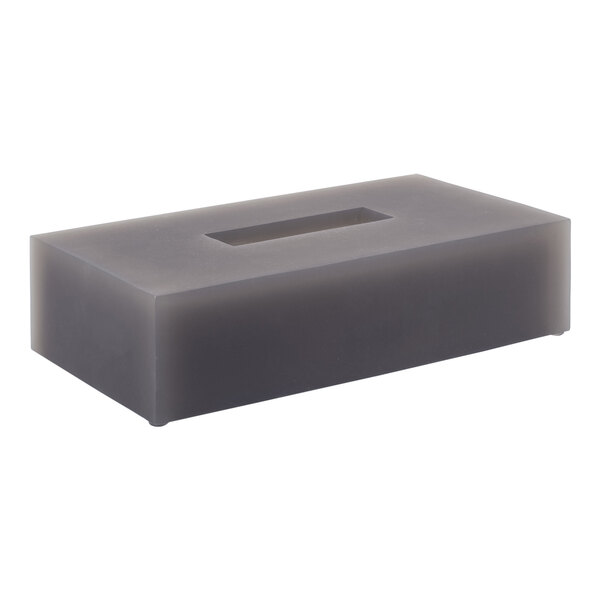A grey rectangular Room360 tissue box cover with a hole in it.