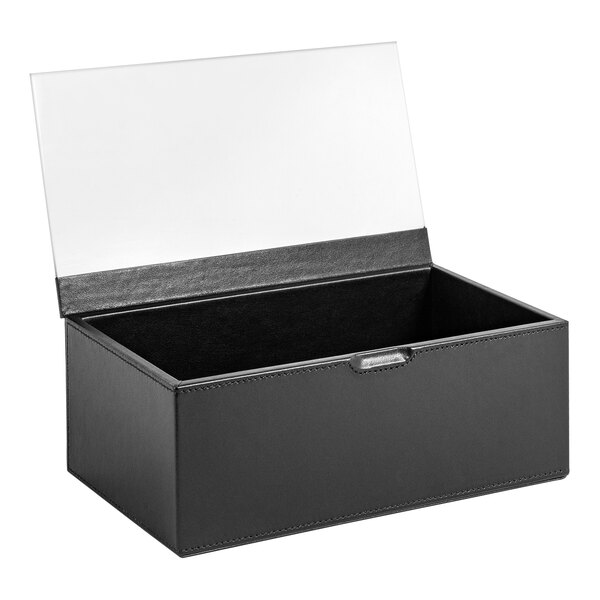 room360 London 9 1/2" Black Faux Leather Storage Box with Clear Top