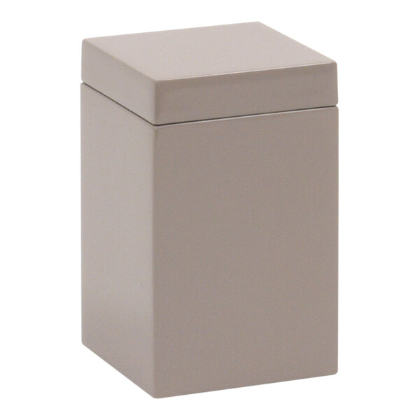 A white rectangular Room360 New York stone storage jar with a lid.