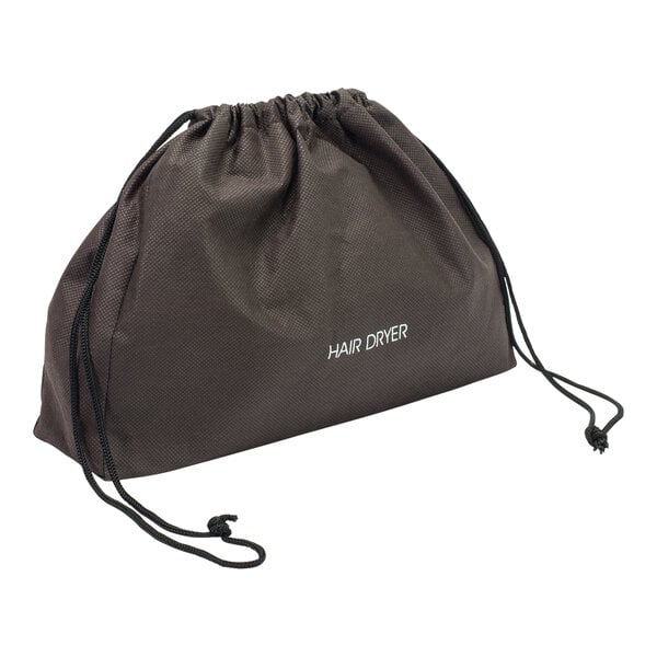 A brown drawstring bag with white text reading "Room360"