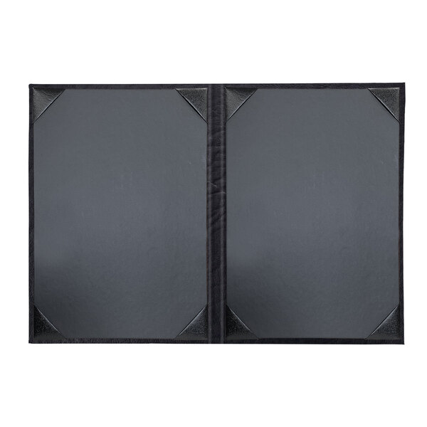 A black rectangular menu cover with black corners.