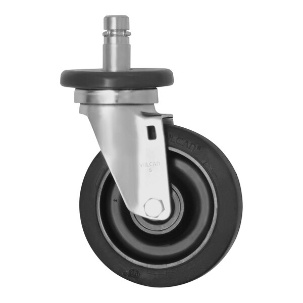 A black and silver Eagle Group swivel stem caster wheel.
